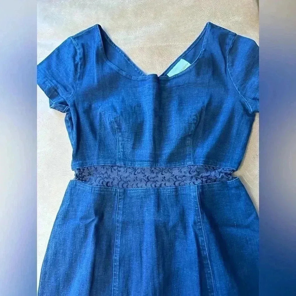Dennis Goldsmith Vintage Denim Short Sleeve Mesh Knee Length Dress Sz 6 - Picture 4 of 8